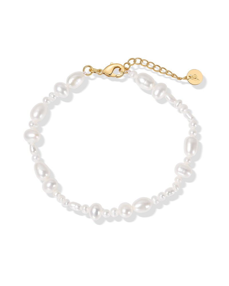 PAVOI 14K Yellow Gold Plated Baroque Freshwater Pearl Beaded Bracelet Bridal Gift for Women | Beachy 6.5" Pearl Bracelet - Image 1