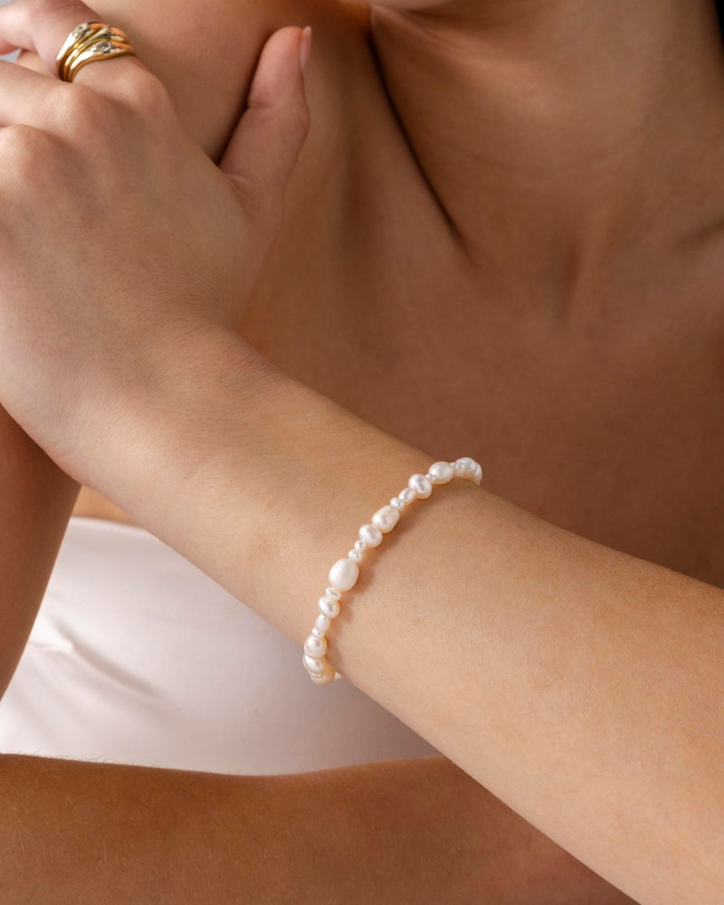 PAVOI 14K Yellow Gold Plated Baroque Freshwater Pearl Beaded Bracelet Bridal Gift for Women | Beachy 6.5" Pearl Bracelet - Image 3