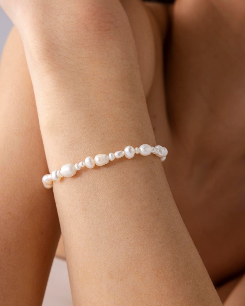 PAVOI 14K Yellow Gold Plated Baroque Freshwater Pearl Beaded Bracelet Bridal Gift for Women | Beachy 6.5" Pearl Bracelet - Image 2