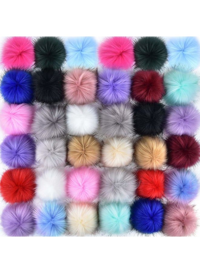 Coopay 36 Pieces Faux Fox Fur Pom Pom Balls DIY Fur Fluffy Pom Pom with Elastic Loop for Hats Keychains Scarves Gloves Bags Charms Knitting Accessories (Multicolor) - Image 1