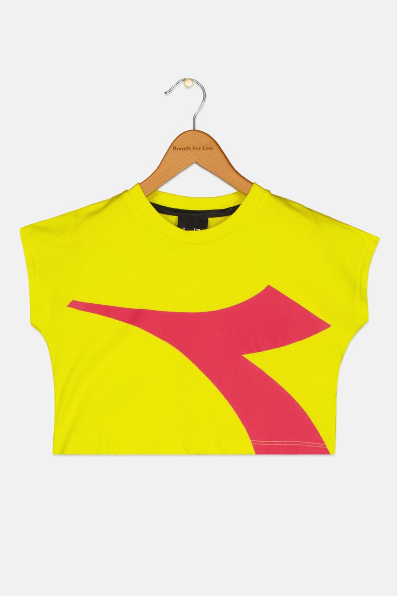 DIADORA Toddlers Girl Cap Sleeve Brand Logo Tops, Lime/Pink - Image 1