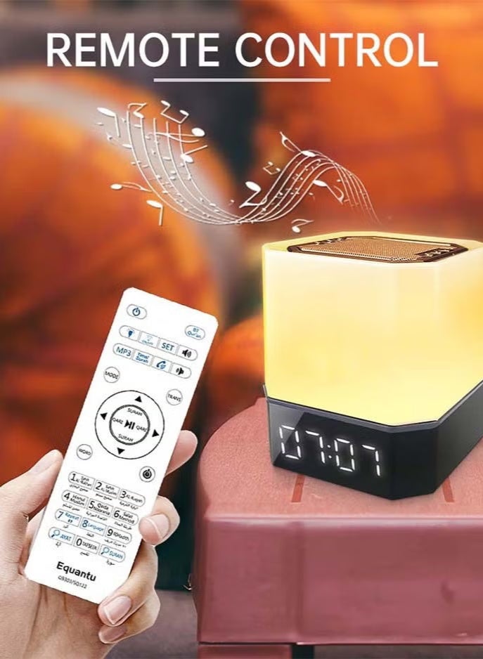 Equantu QB303 Portable Quran Speaker with Remote Control and APP Control, Multicolor Changing Azan Bluetooth Speaker, Night Light MP3 Music Player, 16 Reciters and 16 Translations With Digital Time Display - Image 4