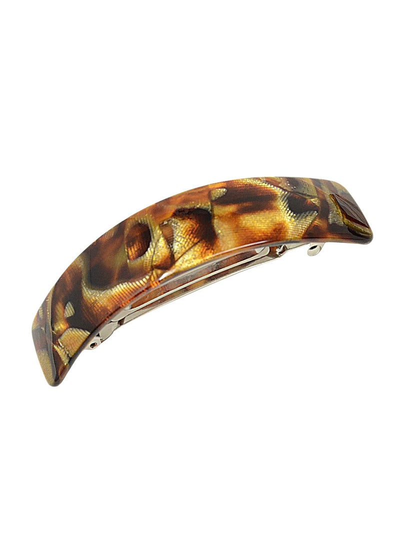 French Amie - French Amie Curved Amber Brown Large Handmade Strong Grip Celluloid Automatic Hair Clip Barrette - Image 1