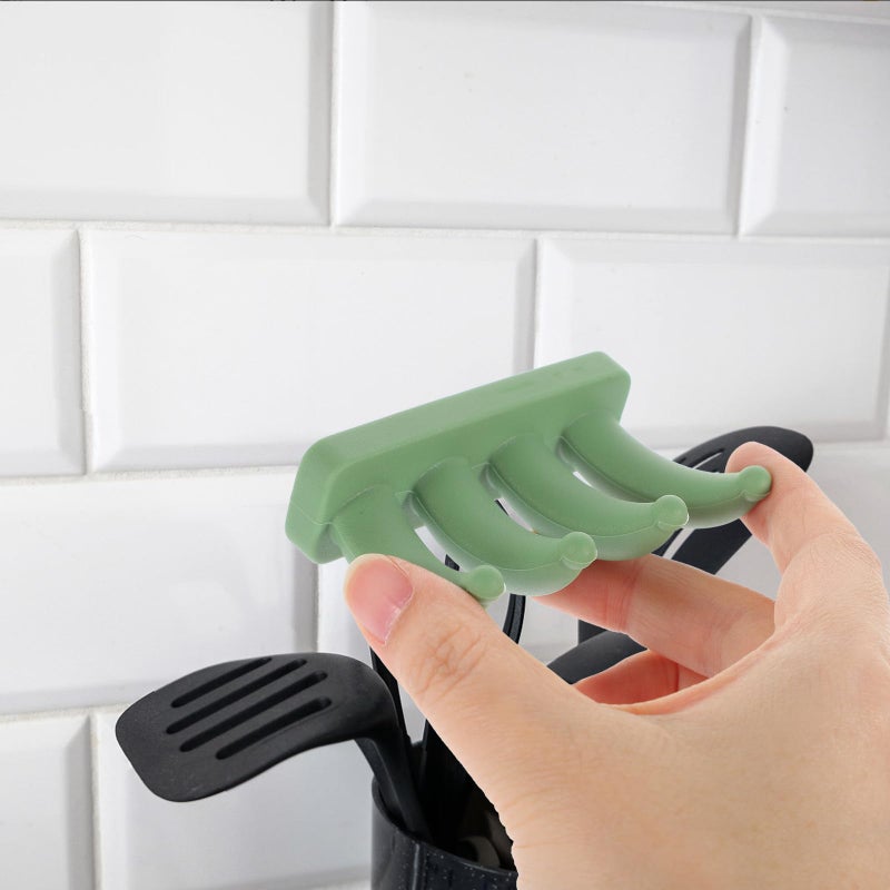 Avocado Green Self Adhesive Wall Hooks Multi Function No Drill Storage Hangers For Bathroom Kitchen Towel Home Organization - Image 5