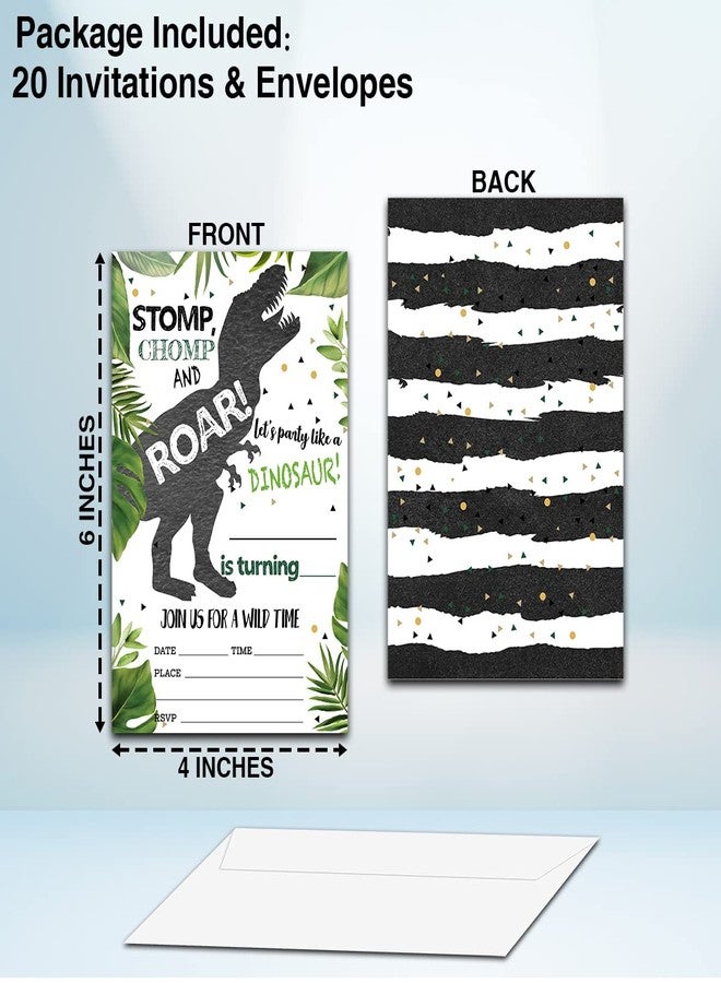 NYCTUG Stomp Chomp Roar Dinosaur Fill-In Birthday Invitation(4" X 6"), T-Rex Double-Sided Party Invites-20 Invitations With Envelopes-Party Supplies-A03 - Image 4