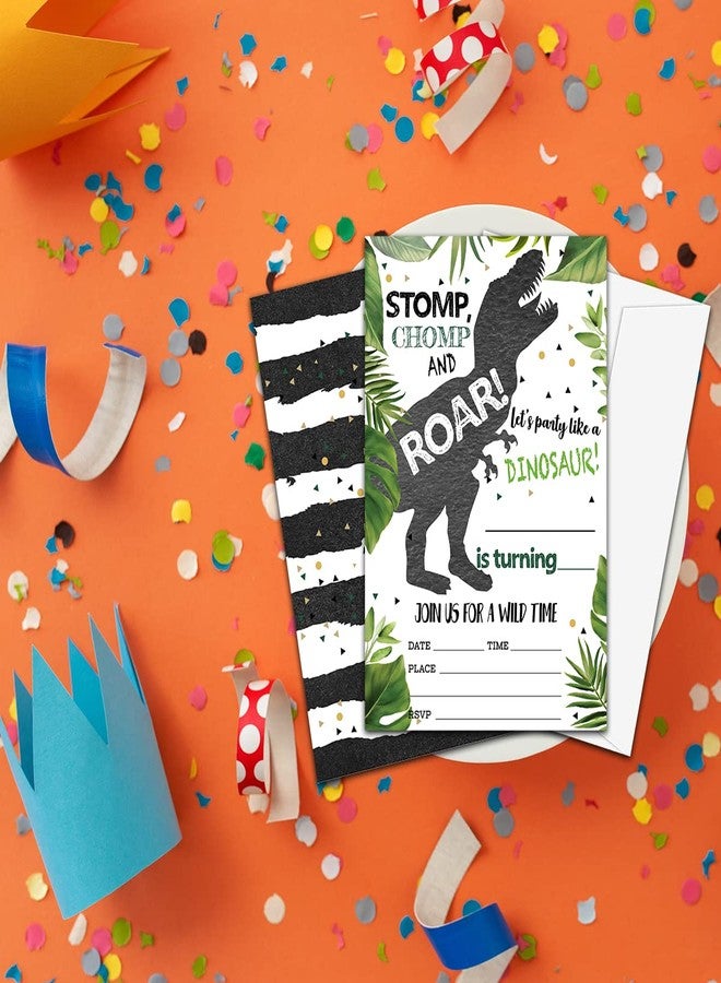 NYCTUG Stomp Chomp Roar Dinosaur Fill-In Birthday Invitation(4" X 6"), T-Rex Double-Sided Party Invites-20 Invitations With Envelopes-Party Supplies-A03 - Image 5