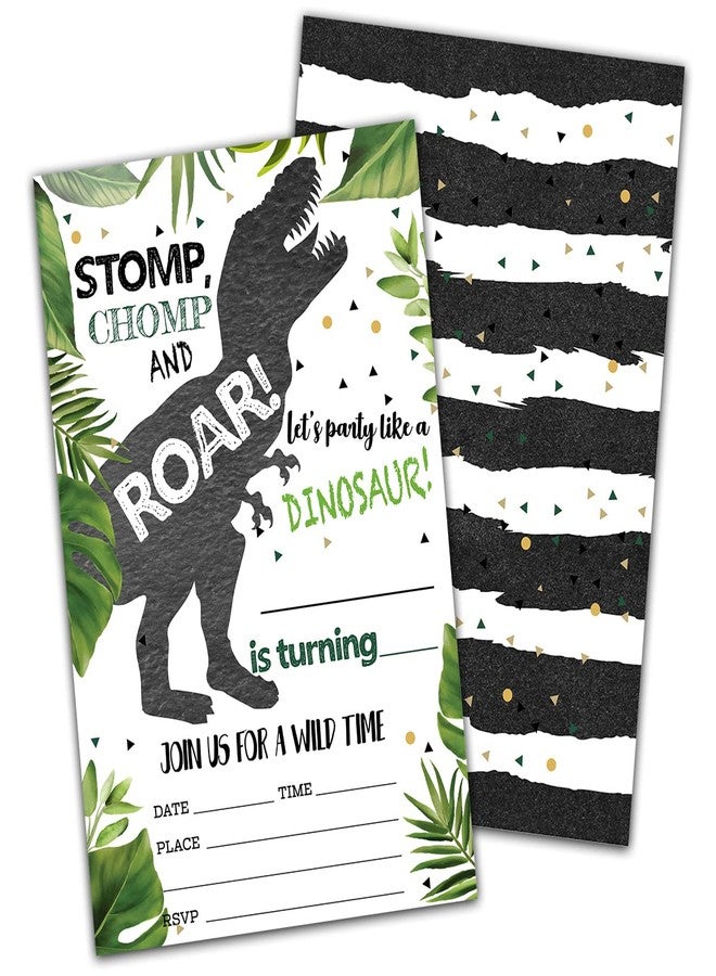 NYCTUG Stomp Chomp Roar Dinosaur Fill-In Birthday Invitation(4" X 6"), T-Rex Double-Sided Party Invites-20 Invitations With Envelopes-Party Supplies-A03 - Image 1