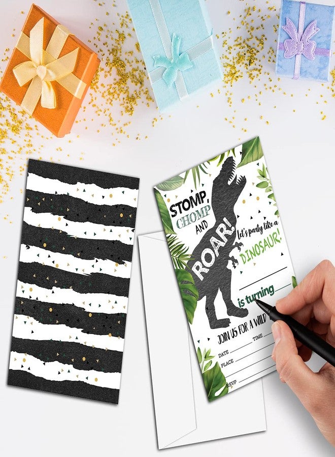 NYCTUG Stomp Chomp Roar Dinosaur Fill-In Birthday Invitation(4" X 6"), T-Rex Double-Sided Party Invites-20 Invitations With Envelopes-Party Supplies-A03 - Image 3