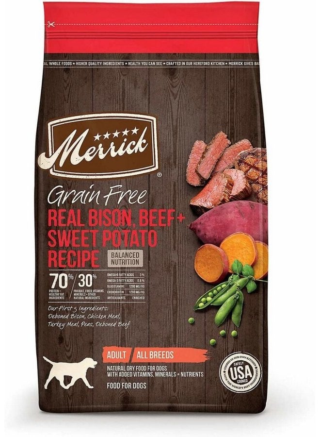 Merrick Grain Free Bison, Beef + Sweet Potato Recipe Dry Dog Food, 4 lbs.