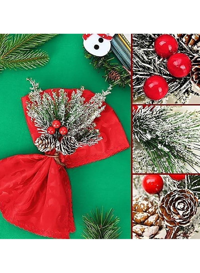6 Pieces Napkin Rings Pine Red Berry Napkin Rings Table Decorations for Weddings Banquets Birthdays Holiday Table Decorations Christmas - Image 5