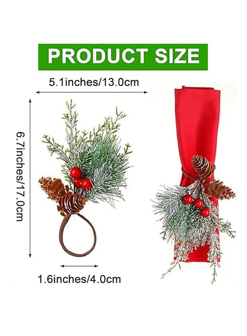 6 Pieces Napkin Rings Pine Red Berry Napkin Rings Table Decorations for Weddings Banquets Birthdays Holiday Table Decorations Christmas - Image 2