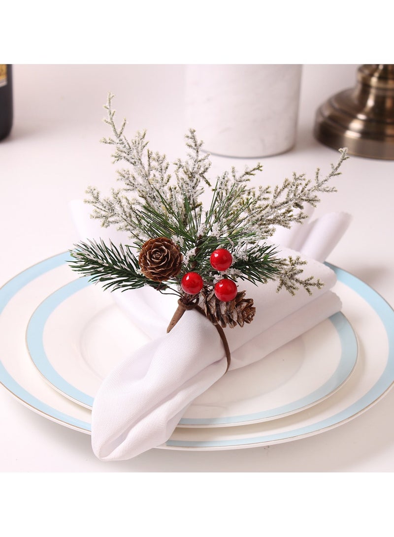 6 Pieces Napkin Rings Pine Red Berry Napkin Rings Table Decorations for Weddings Banquets Birthdays Holiday Table Decorations Christmas - Image 4