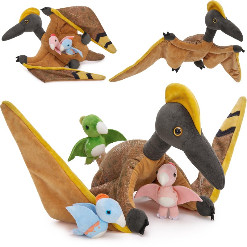 MaoGoLan 4 Pcs Pterodactyl Stuffed Animal with 3 Babies Inside Belly 37 inch Pterodactyl Plush for Kids Giant Dinosaur Toy Dino Squad Party Favors Decorations Christmas - Image 2