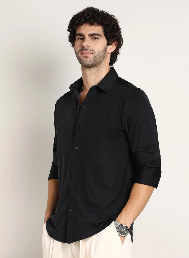 كامبوس سوترا Men's Onyx Black Everyday Solid Shirt