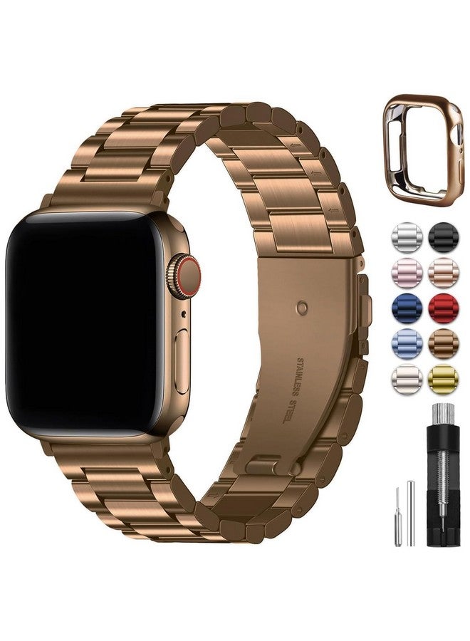 فولموزا أحزمة ساعة آبل المتوافقة من فولموسا 38 مم 40 مم 41 مم، حزام iWatch من الفولاذ المقاوم للصدأ مع حافظة لسلسلة ساعات آبل 9/8/7/6/5/4/3/2/1/SE/SE2/Ultra، لون القهوة - Image 1