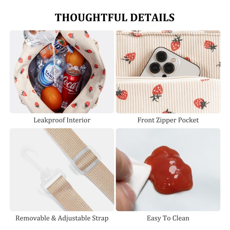 MEXS Lunch Bag for Women Adult Large Insulated Lunch Box Girl Cute Corduroy Lunch Tote Bags Reusable Leakproof Cooler Work Picnic - Image 4
