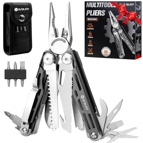 BIBURY Multitools BI2038C, 22-in-1 Stainless Steel Pocket Knife with Scissors, Foldable Self-locking EDC Multi tools Pliers with Sheath for Outdoor Hunting Survival Camping Simple Repair - Image 1