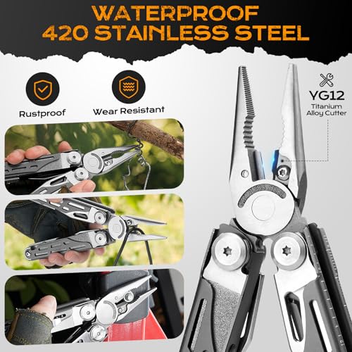 BIBURY Multitools BI2038C, 22-in-1 Stainless Steel Pocket Knife with Scissors, Foldable Self-locking EDC Multi tools Pliers with Sheath for Outdoor Hunting Survival Camping Simple Repair - Image 5