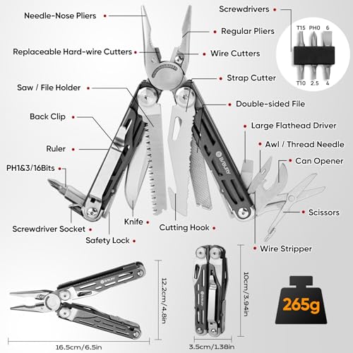 BIBURY Multitools BI2038C, 22-in-1 Stainless Steel Pocket Knife with Scissors, Foldable Self-locking EDC Multi tools Pliers with Sheath for Outdoor Hunting Survival Camping Simple Repair - Image 2
