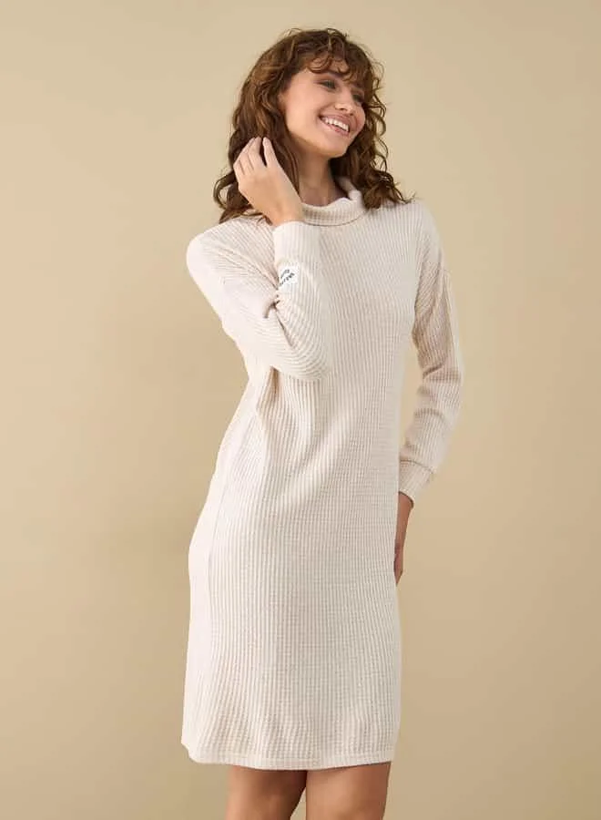 سبلاش فيڤ Textured Sleepshirt with Cowl Neck and Long Sleeves