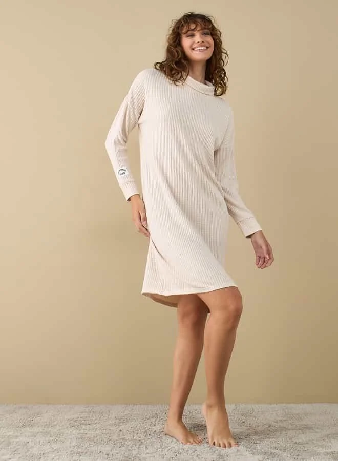 سبلاش فيڤ Textured Sleepshirt with Cowl Neck and Long Sleeves