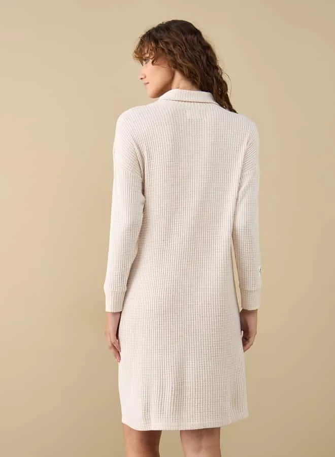 سبلاش فيڤ Textured Sleepshirt with Cowl Neck and Long Sleeves