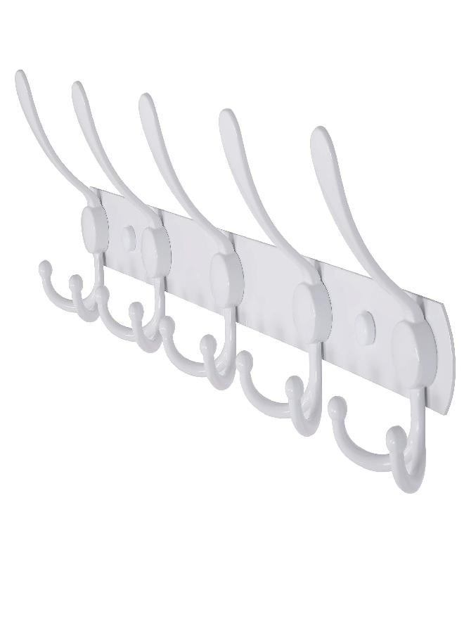Dseap Wall Mounted Coat Rack - 5 Tri Hooks, Heavy Duty, Stainless Steel, Metal Coat Hook Rail for Coat Hat Towel Purse Robes Mudroom Bathroom Entryway,White - Image 2