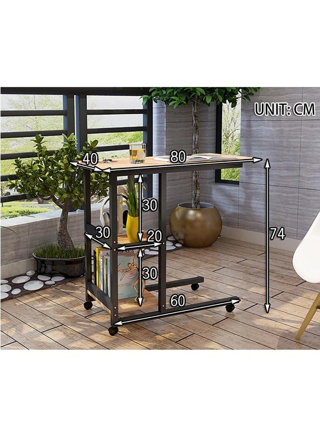 JCB CHIC Rolling Laptop Desk Sofa Side Table C Shape Bedside Table Multifunctional End Table with Storage Slelves for Small Spaces, Living Room, Bedroom, A30 (White) - Image 3