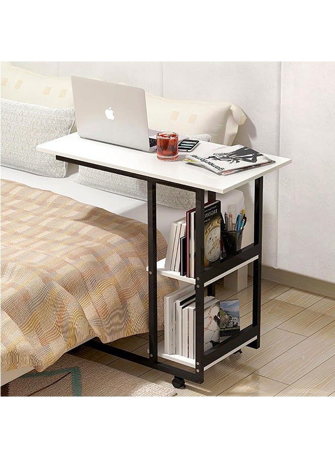 JCB CHIC Rolling Laptop Desk Sofa Side Table C Shape Bedside Table Multifunctional End Table with Storage Slelves for Small Spaces, Living Room, Bedroom, A30 (White) - Image 2