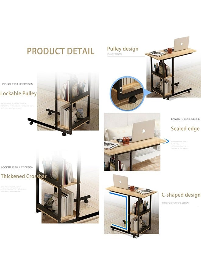 JCB CHIC Rolling Laptop Desk Sofa Side Table C Shape Bedside Table Multifunctional End Table with Storage Slelves for Small Spaces, Living Room, Bedroom, A30 (White) - Image 4