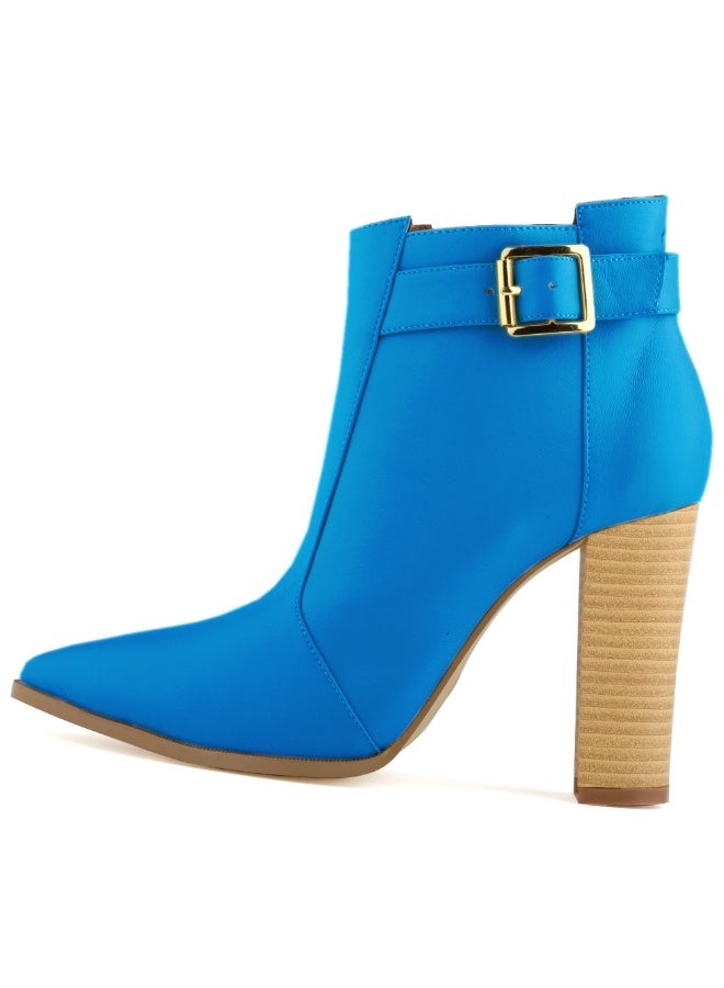 Loquat Autumn/Winter Pointed Toe Wood Grain Block Heel Ankle Boots 11cm Blue  - Image 1