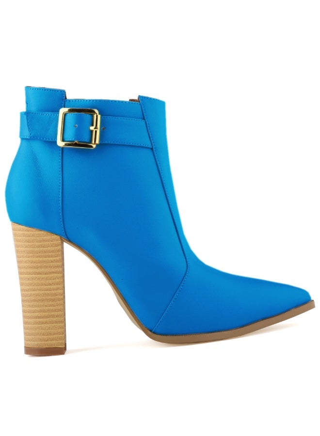 Loquat Autumn/Winter Pointed Toe Wood Grain Block Heel Ankle Boots 11cm Blue  - Image 2