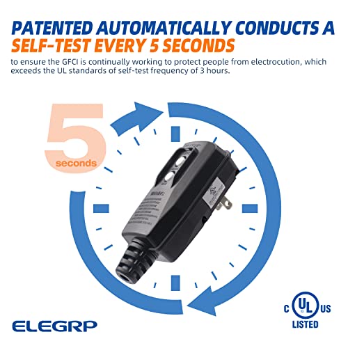 ELEGRP G1215PA2 G20PASR Patented Auto-Monitoring GFCI Replacement Plug Assembly, Auto Reset 15 Amp Non-Grounded 2 Wires 2-Prongs for Power Pressure Washer, Pool Pump, UL/CUL Listed, 1 Pack, Black - Image 2