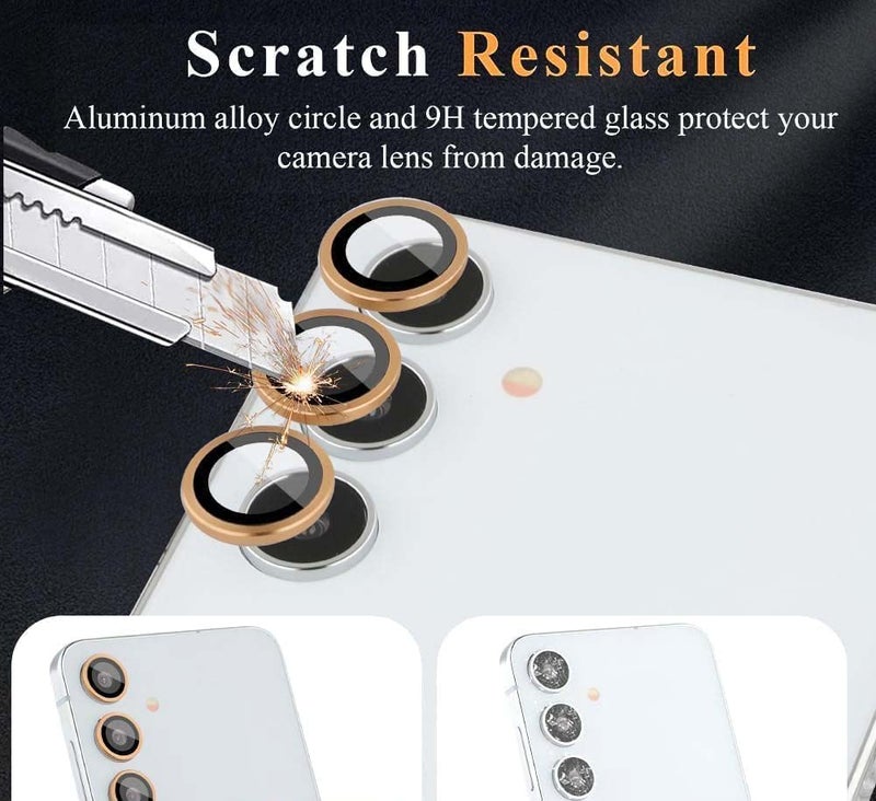 ZARALA Camera Lens Frame Glass Compatible with Samsung Galaxy S24 FE 5G Tempered Glass Aluminum Alloy Frame Individual Camera Lens Protector Cover (Samsung Galaxy S24 FE 5G, Gold) - Image 4