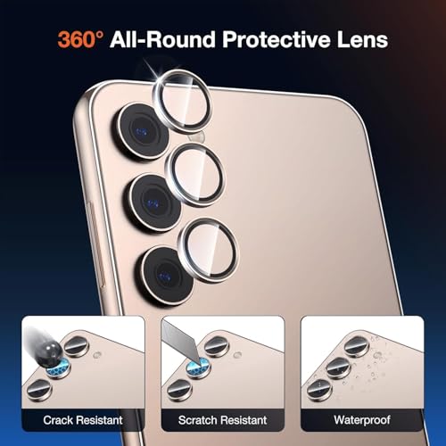 ZARALA Camera Lens Frame Glass Compatible with Samsung Galaxy S24 FE 5G Tempered Glass Aluminum Alloy Frame Individual Camera Lens Protector Cover (Samsung Galaxy S24 FE 5G, Gold) - Image 3