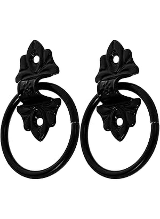 Vintage Antique Style Black Metal Round Drop Ring Drawer Pulls Cabinet Handles 2pcs - Image 1