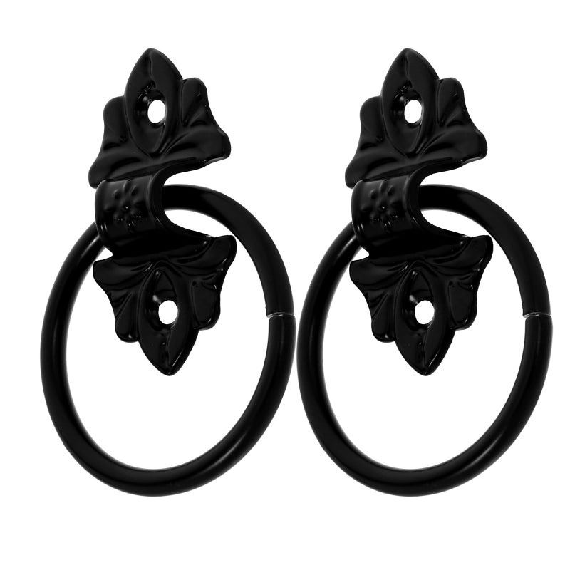 Vintage Antique Style Black Metal Round Drop Ring Drawer Pulls Cabinet Handles 2pcs - Image 2