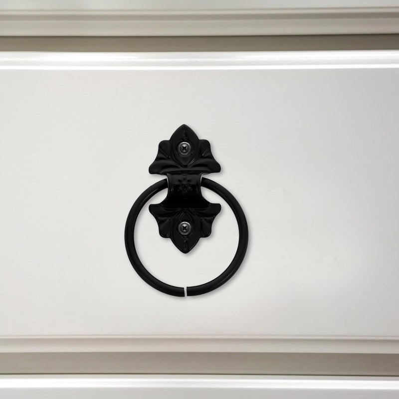 Vintage Antique Style Black Metal Round Drop Ring Drawer Pulls Cabinet Handles 2pcs - Image 5