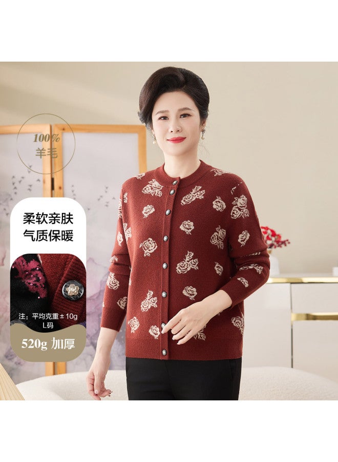 Hengyuanxiang Chinese Style [Pure Wool] Four-Ply Thickening Mother Wool Cardigan 60 Years Old Middle-Aged And Elderly Knitted Coat Happy Mother-In-Law - Image 2