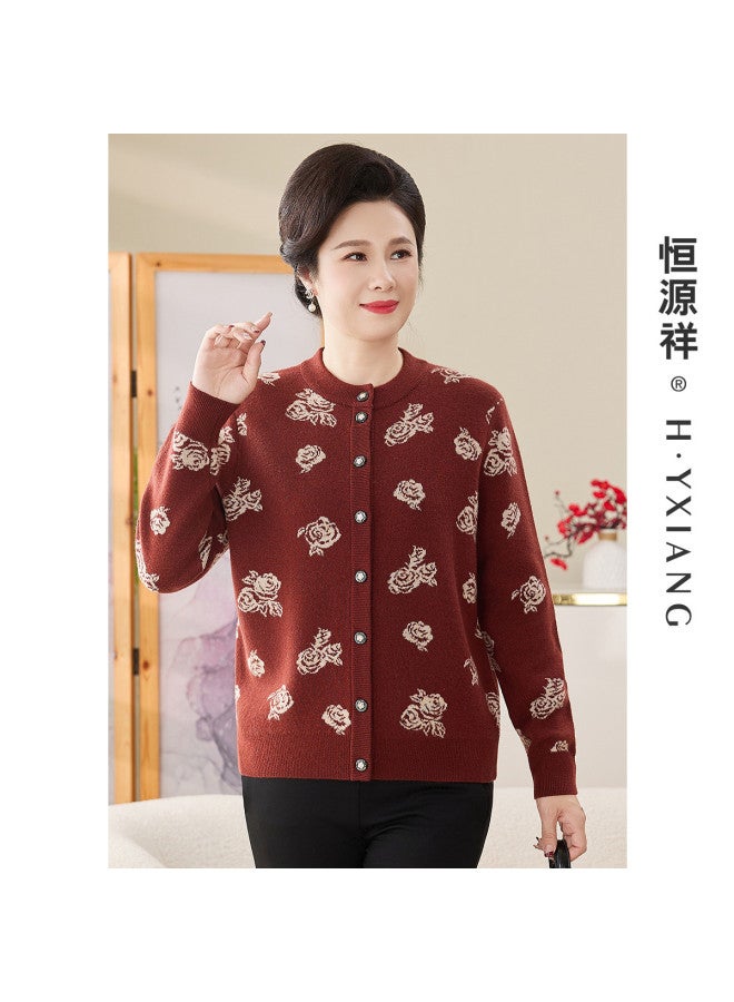 Hengyuanxiang Chinese Style [Pure Wool] Four-Ply Thickening Mother Wool Cardigan 60 Years Old Middle-Aged And Elderly Knitted Coat Happy Mother-In-Law - Image 4