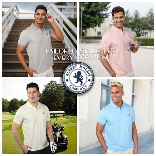 Albert Morris Mens Striped Short Sleeve Polo Shirts 4 Pack - Regular Fit - Multicolor - Pastel Collection (4 Pack) - Large - Image 2