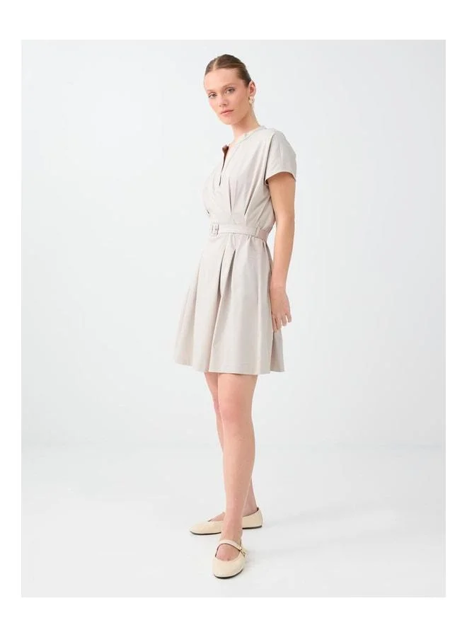 Jimmy Key Stone Belt Detailed V-Neck Low Shoulder Dress.