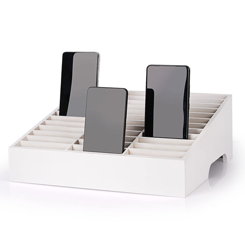 Ozzptuu 36Grid Wooden Cell Phone Holder Desktop Organizer Storage Box for Classroom Office White 36Grid