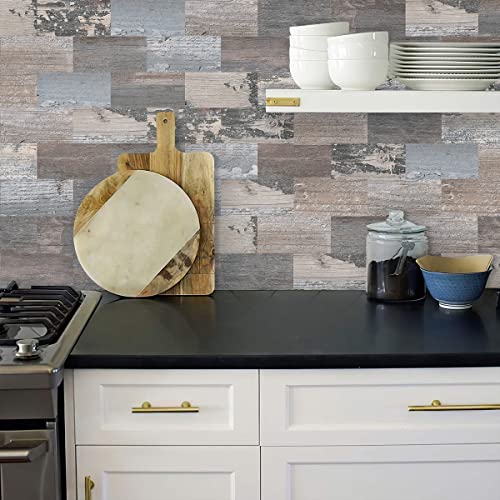DEWOO Peel and Stick Rustic Backsplash Wall Tile Self Adhesive for Kitchen Farmhouse Faux Wood Look (10-Sheet, 13.5" x 11.4") - Image 4
