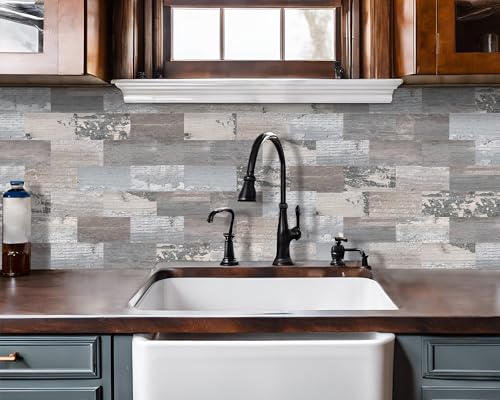 DEWOO Peel and Stick Rustic Backsplash Wall Tile Self Adhesive for Kitchen Farmhouse Faux Wood Look (10-Sheet, 13.5" x 11.4") - Image 3