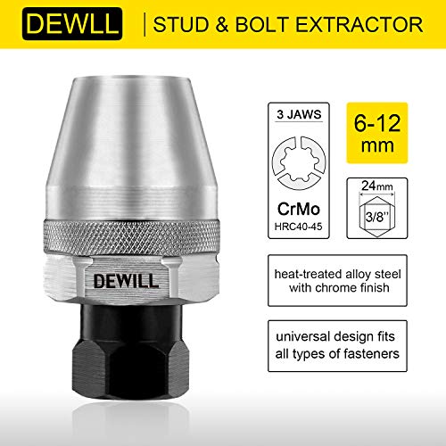 DEWILL Broken Bolt Remover, Stud Extractor Tool to Locks and Removes 1/4-Inch to 1/2-Inch Rounded Studs, Hexagonal Flat - Suitable for Rust, Painted, Damaged Waste Bolts - Image 2