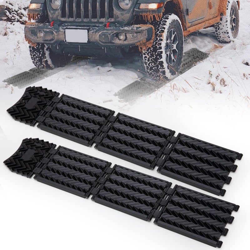 حصائر سحب الإطارات القابلة للطي من BUNKER INDUST لوحات استرداد محمولة للطرق الوعرة 4X4 للثلج والجليد والرمال أجهزة الطوارئ للإطارات للسيارات والشاحنات والسيارات الرياضية الصغيرة عبوة من 2