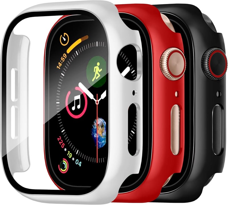 Charlam Compatible with Apple Watch Screen Protector 41mm Series 9 8 7 iWatch Case Cover, 3 Pack Hard PC Edge Bumper Cases Full Coverage Touch Sensitive Protective Screen Covers, Red/White/Black, 41mm - Image 1