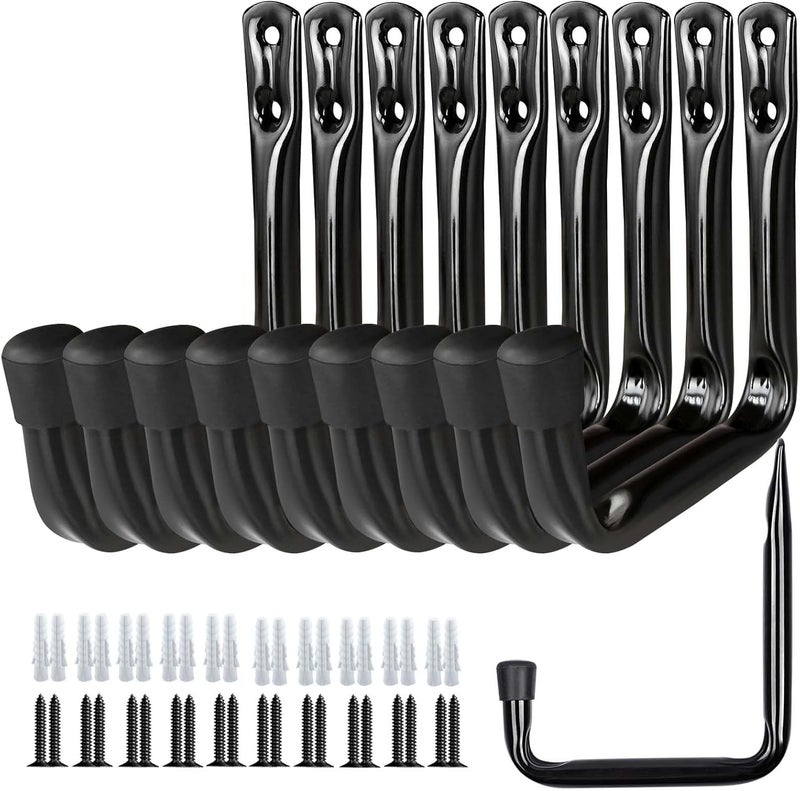 Dreecy 10 Pack Garage Storage J Utility Hooks, Heavy Duty J Utility Hooks Hangers for Garage Wall Hanging Garden Tools, Ladder, Bike, Hose, Black - Image 1