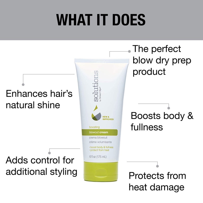 GREAT CLIPS Solutions Boosting Blowout Cream, 6oz | Boosts Body & Fullness |Perfect Blow Dry Prep Hair Product | Extends your Blowout - Image 4